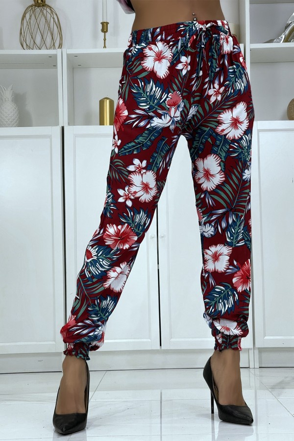 Pantalon fluide bordeaux à motif floral a-45 - 4