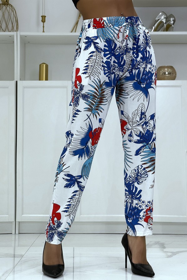 Pantalon fluide blanc à motif floral B-5 - 1