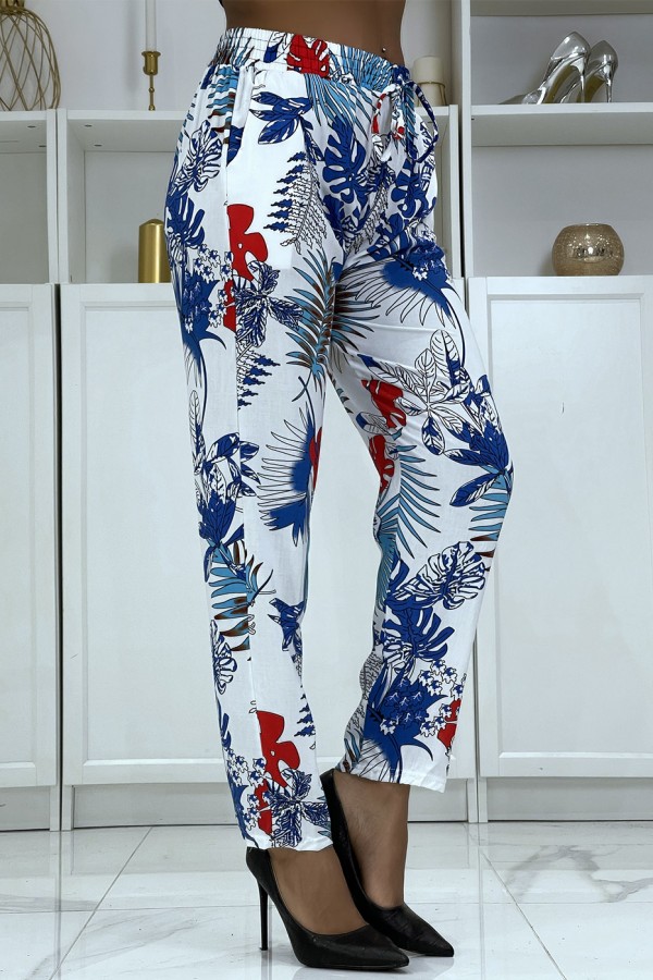 Pantalon fluide blanc à motif floral B-5 - 2