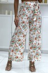 Pantalon palazzo blanc motif fleuris en coton - 2