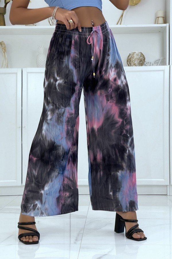 Pantalon palazzo plissé bleu tie-dye - 2