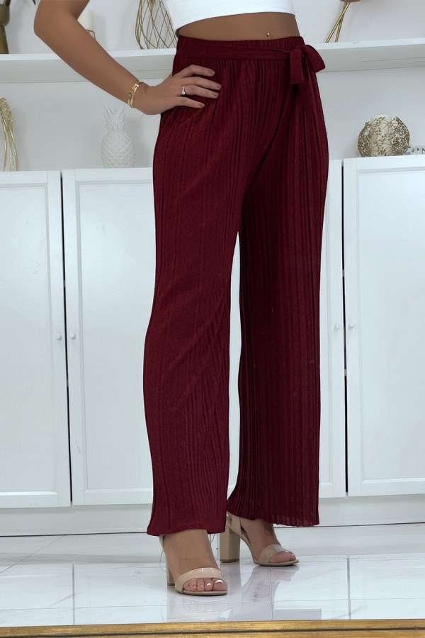 Pantalon palazzo plissé bordeaux avec joli motif - 2