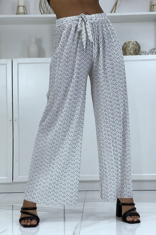 Pantalon palazzo plissé blanc avec joli motif - 2