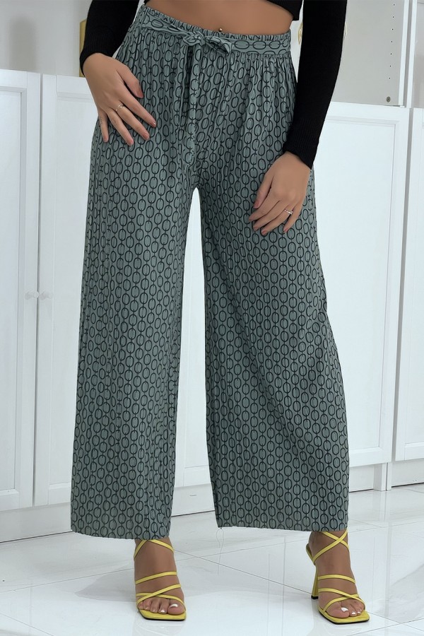 Pantalon palazzo vert avec motif - 1