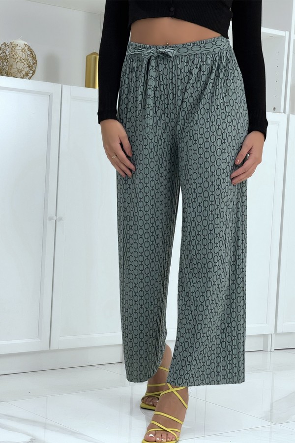 Pantalon palazzo vert avec motif - 2