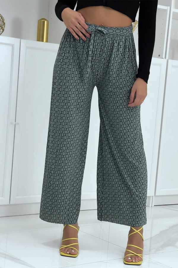 Pantalon palazzo vert avec motif - 3