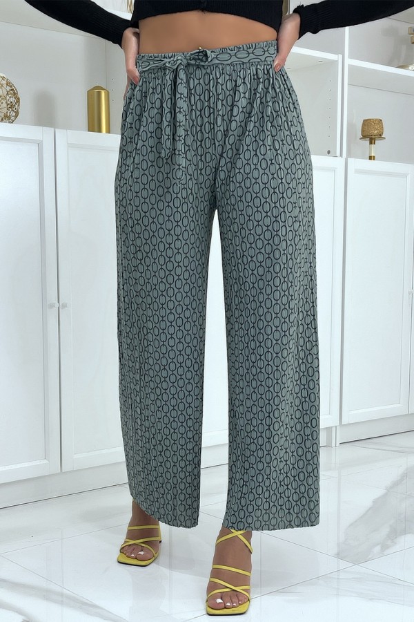 Pantalon palazzo vert avec motif - 8