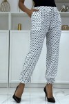 Pantalon fluide blanc à pois A-5 - 1