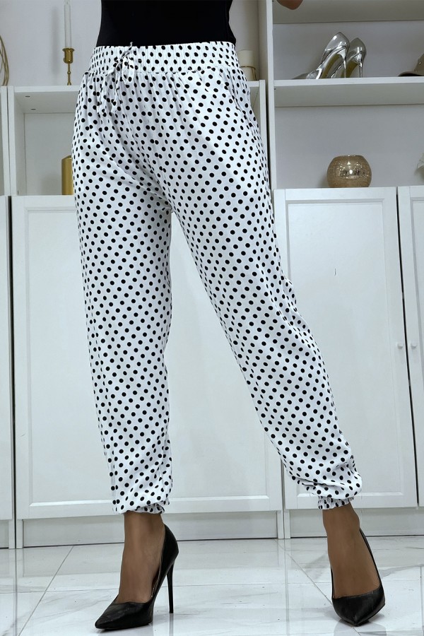 Pantalon fluide blanc à pois A-5 - 4