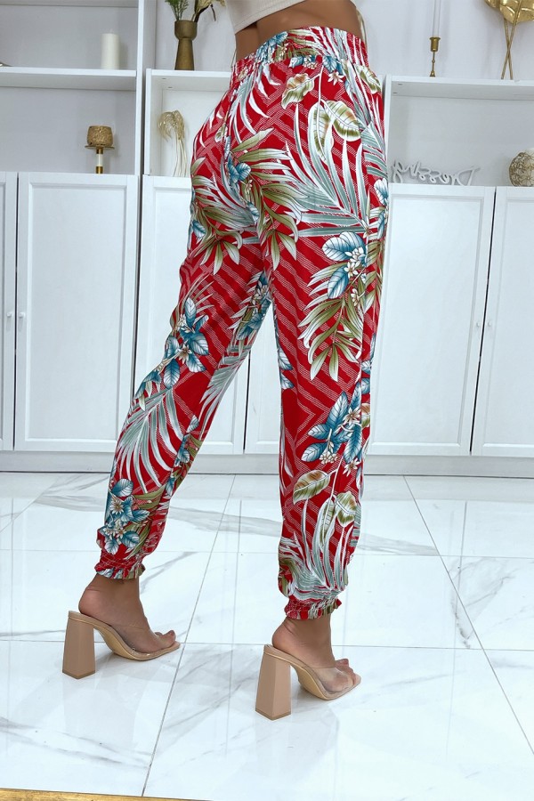 Pantalon fluide rouge à motif floral a-14 - 7