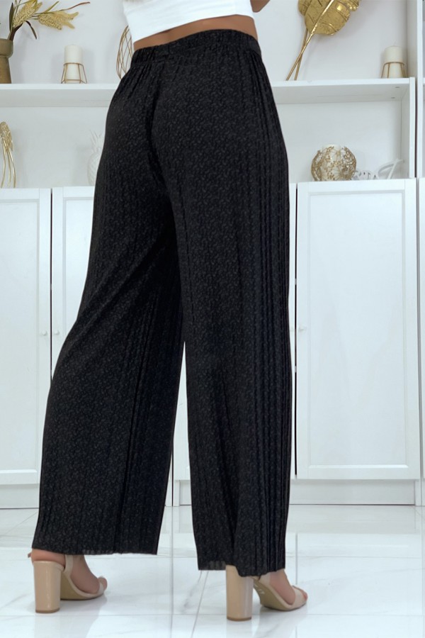 Pantalon palazzo plissé noir avec joli motif - 3