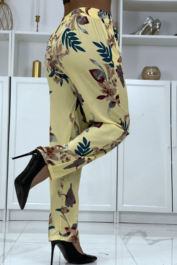 Pantalon fluide jaune à motif floral B-36 - 3