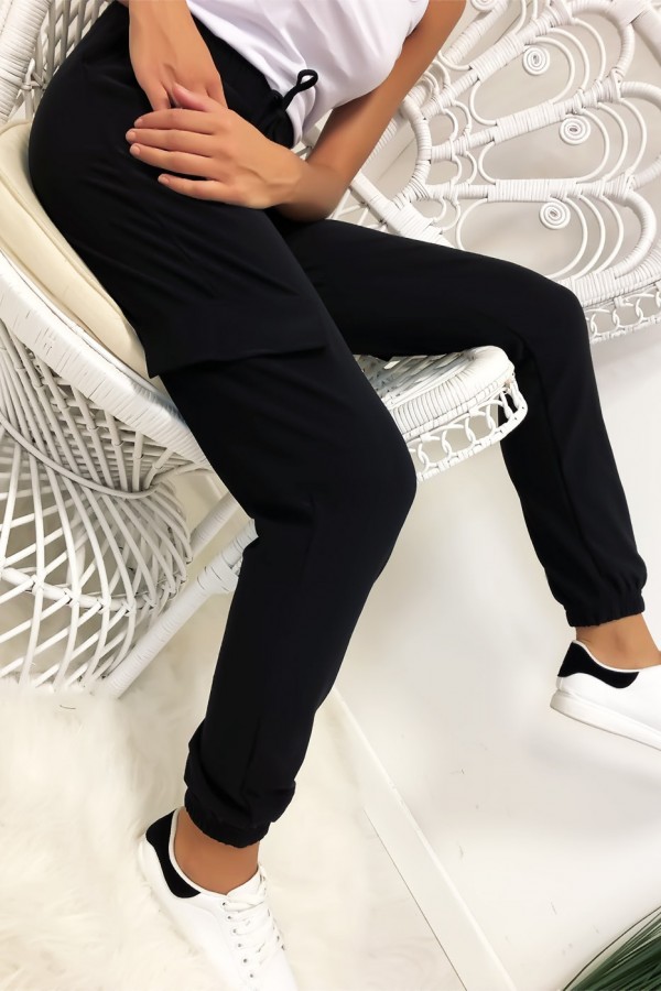 Pantalon treillis en noir avec poches et lacet - 4