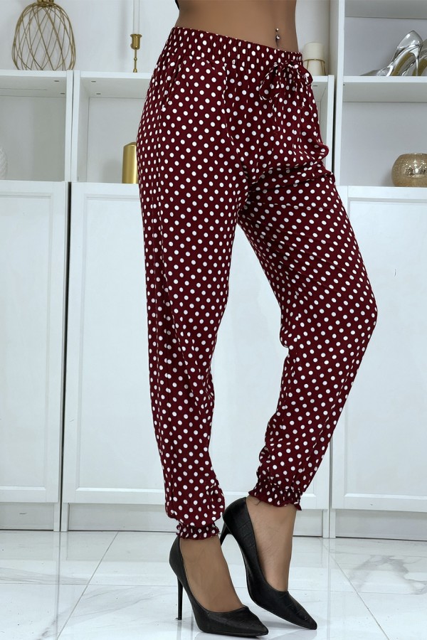 Pantalon fluide bordeaux à pois A-5 - 2