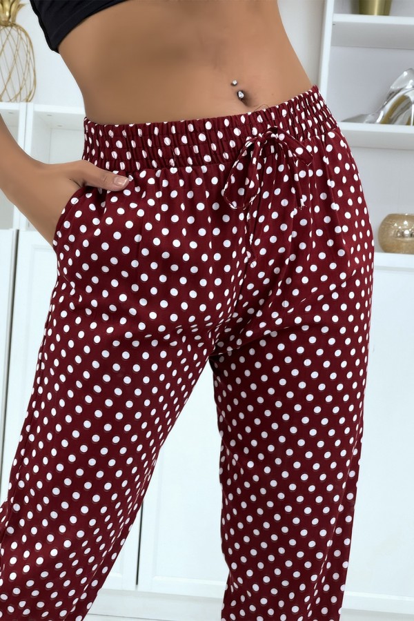 Pantalon fluide bordeaux à pois A-5 - 3