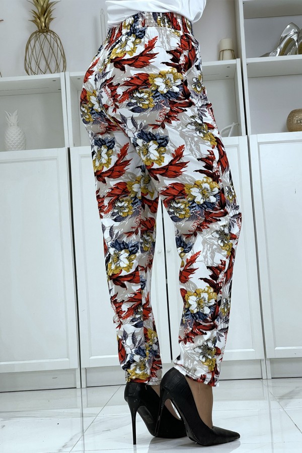 Pantalon fluide blanc à motif floral B-59 - 4