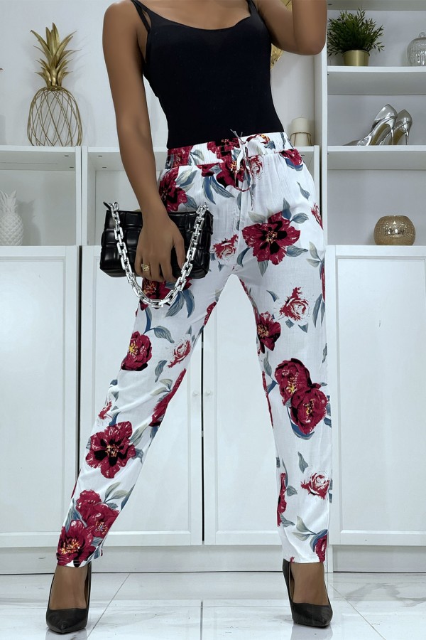 Pantalon fluide blanc à motif floral B-11 - 5