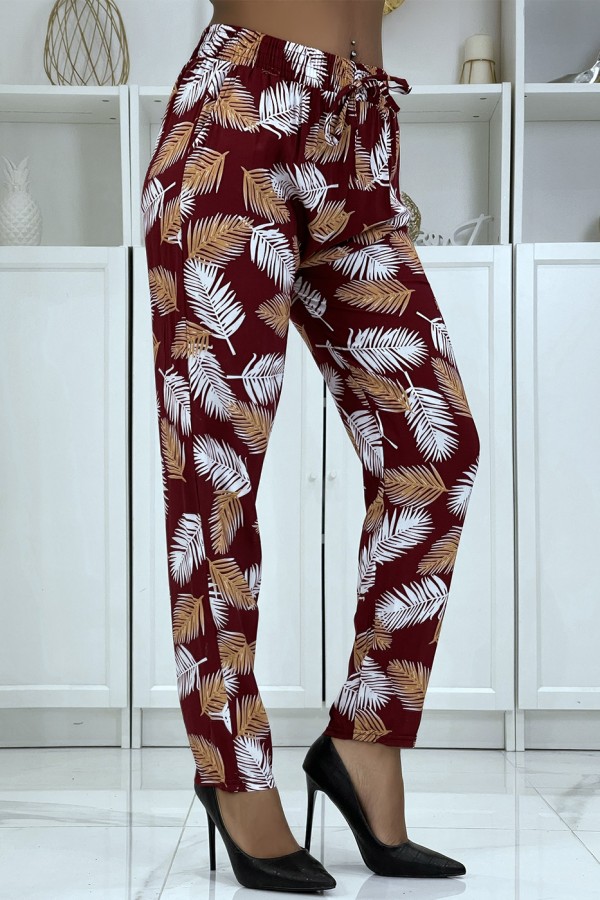 Pantalon fluide rouge à motif floral B-28 - 2