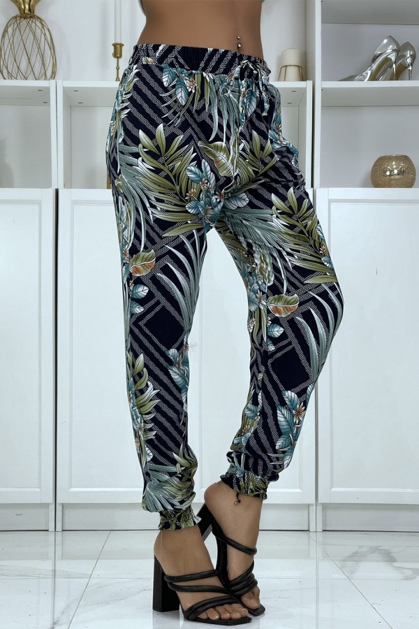 Pantalon fluide marine à motif floral a-14 - 2