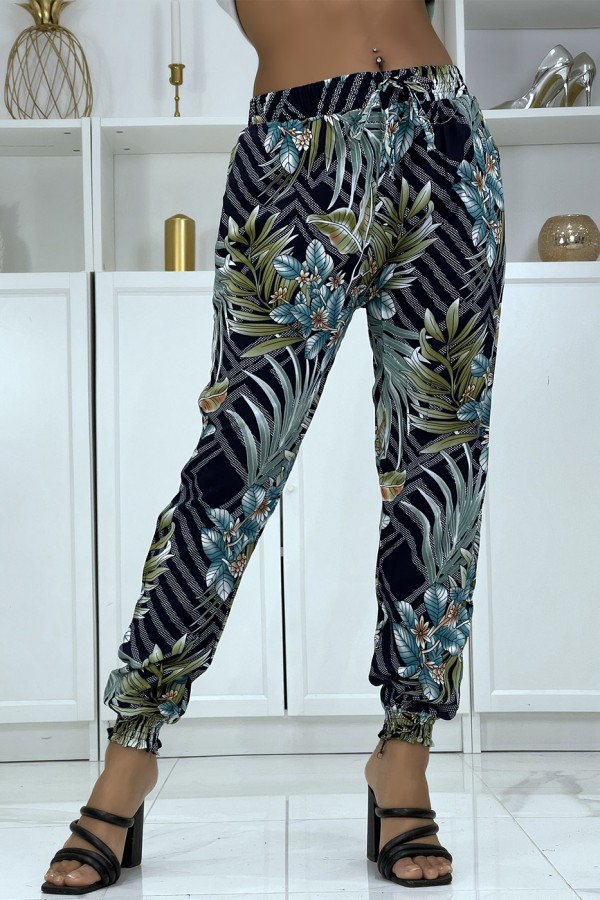 Pantalon fluide marine à motif floral a-14 - 3