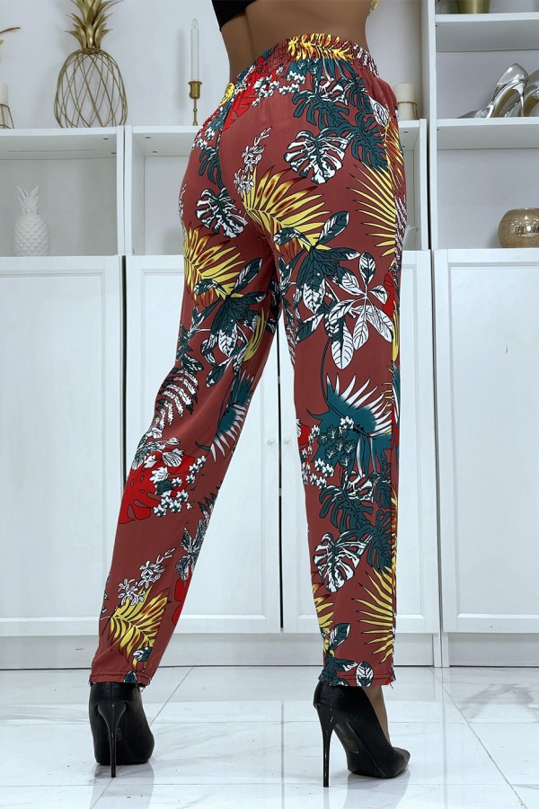 Pantalon fluide cognac à motif floral B-5 - 4