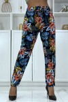 Pantalon fluide marine à motif floral B-29 - 1