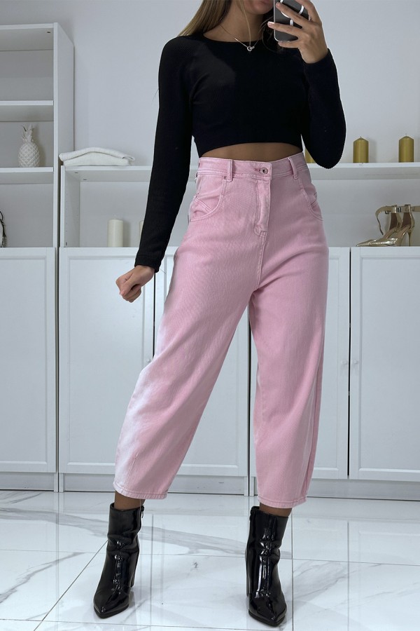 Jean loose rose 3/4 et taille haute - 1