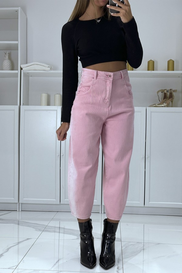 Jean loose rose 3/4 et taille haute - 2