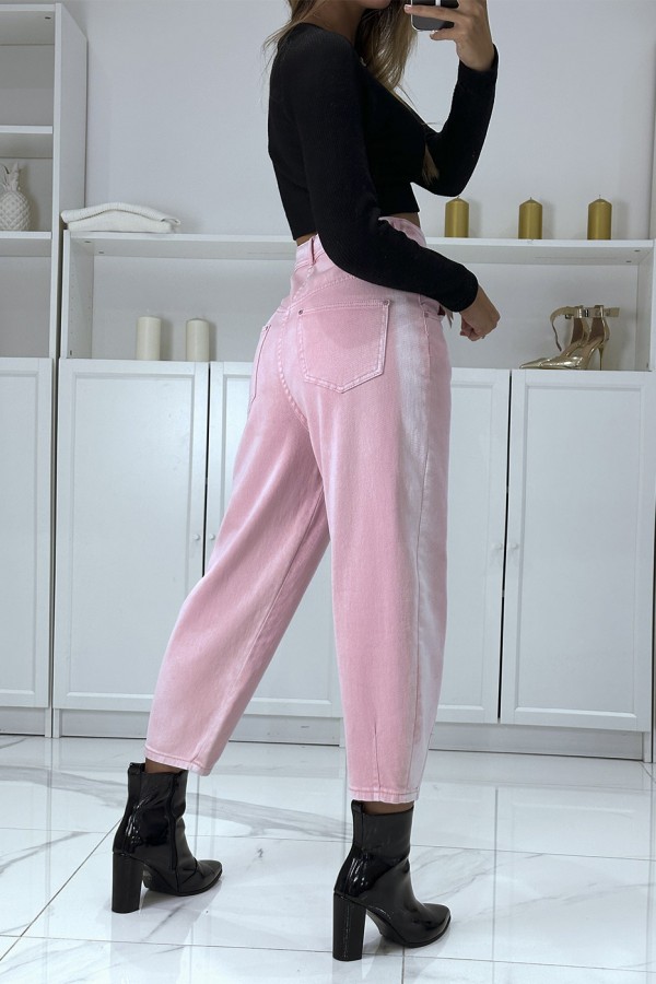 Jean loose rose 3/4 et taille haute - 3