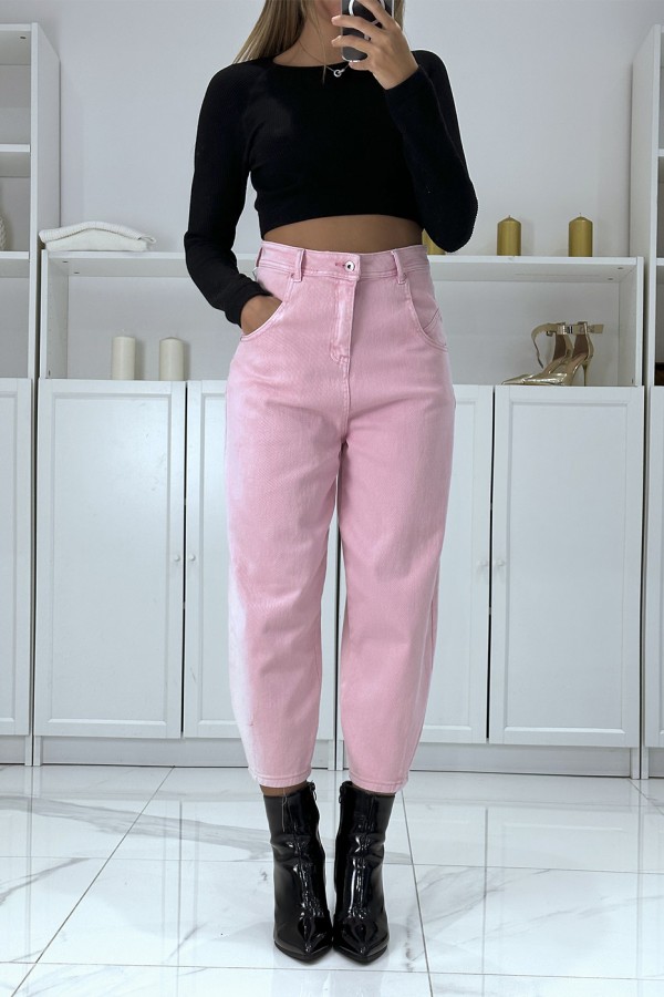 Jean loose rose 3/4 et taille haute - 4