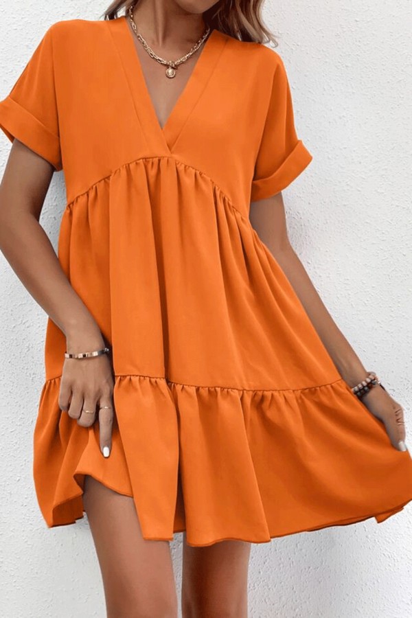 Robe tunique orange col V fluide à volant