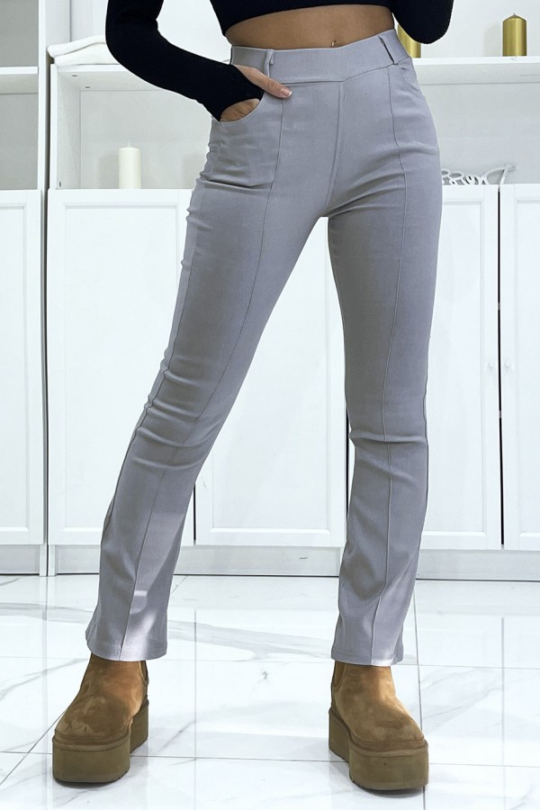 Jean slim gris extensible à taille haute évasé aux pieds - 2