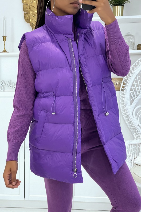 Ensemble d'hiver 3 pièces violet doudoune et jogging côteléStyle casual chic et cocooning - 5