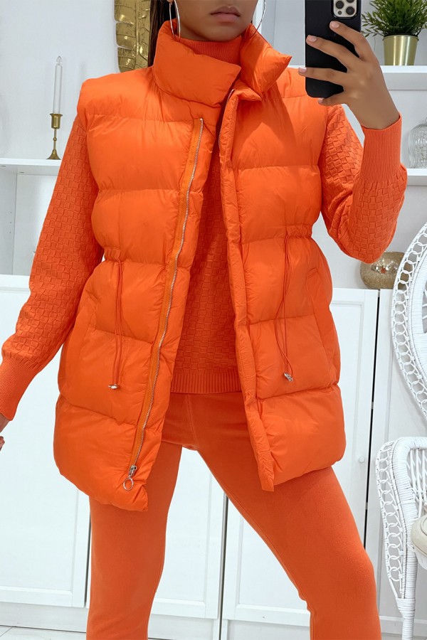 Ensemble d'hiver 3 pièces orange doudoune et jogging côteléStyle casual chic et cocooning - 4