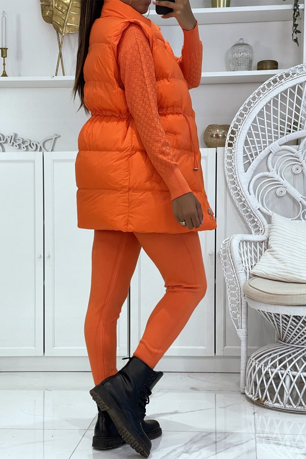 Ensemble d'hiver 3 pièces orange doudoune et jogging côteléStyle casual chic et cocooning - 5