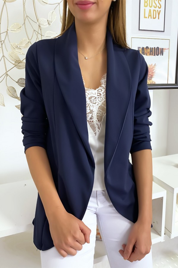 Veste Blazer marine col châle avec poches. Blazer femme 1526 - 3