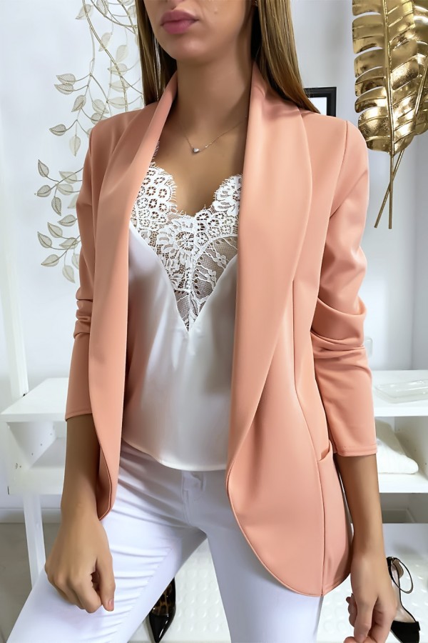 Veste Blazer rose col châle avec poches. Blazer femme 1526 - 1