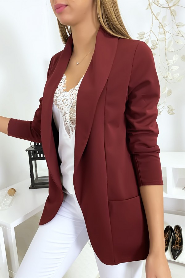 Veste Blazer bordeaux col châle avec poches. Blazer femme 1526 - 3