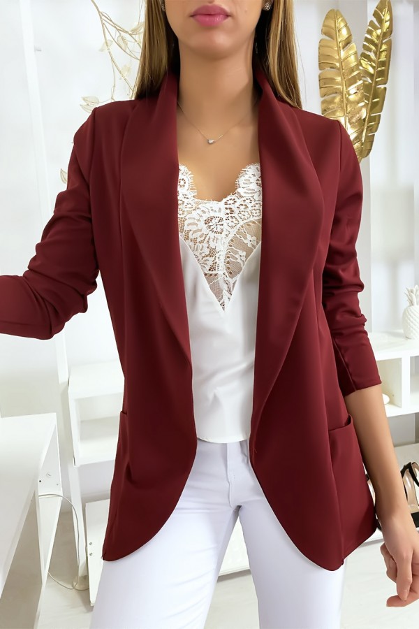 Veste Blazer bordeaux col châle avec poches. Blazer femme 1526 - 4