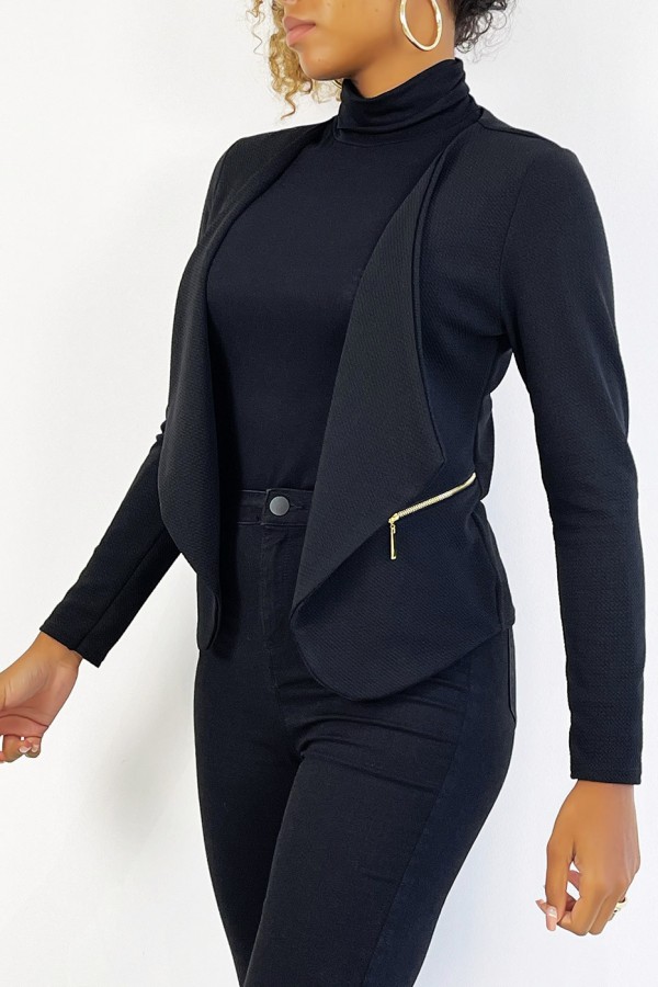 Blazer noir col revers avec poches à zip. Blazer femme pas cher - 2