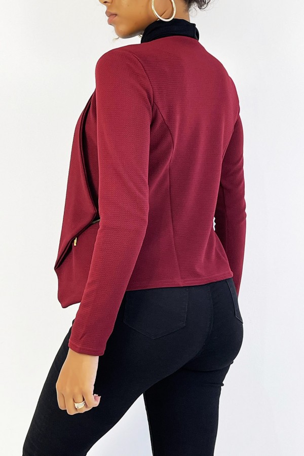 Blazer bordeaux col revers avec poches à zip. Blazer femme pas cher - 3