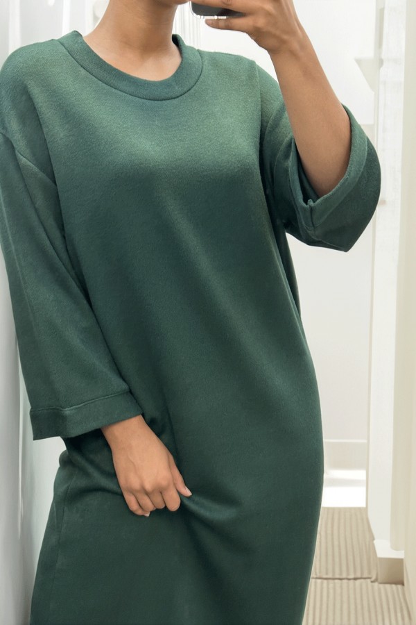 Longue robe pull over size col rond vert  - 1