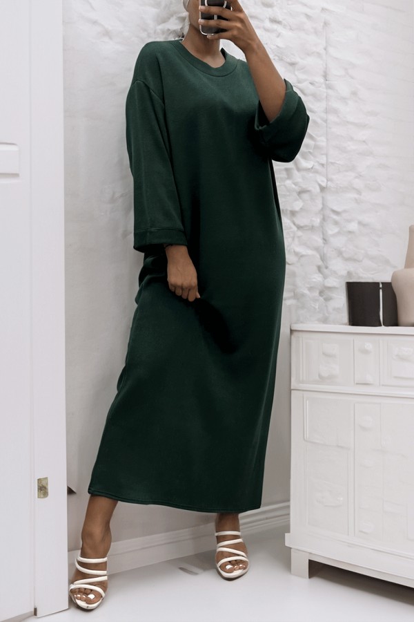 Longue robe pull over size col rond vert  - 2