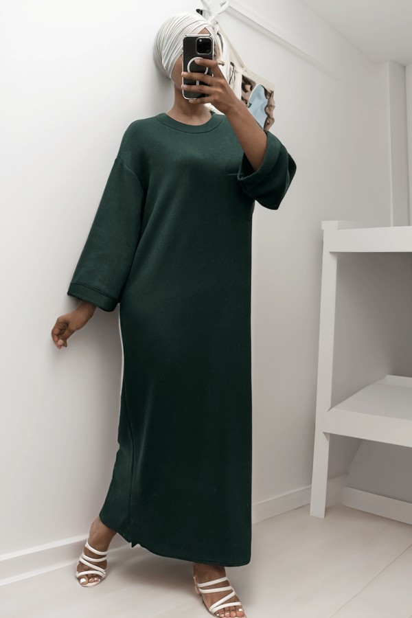 Longue robe pull over size col rond vert  - 3