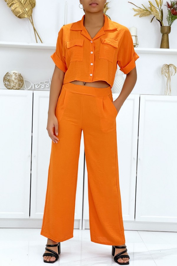 Ensemble chemise saharienne et pantalon palazzo orange - 2