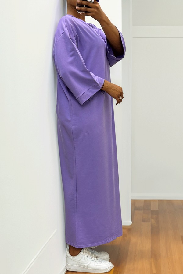 Longue robe over size en coton lilas très épais - 2