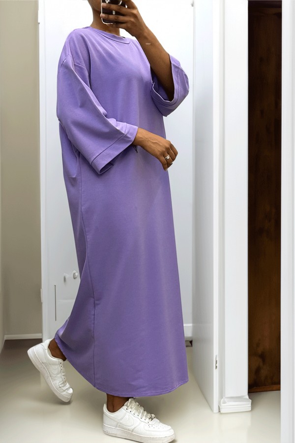 Longue robe over size en coton lilas très épais - 3