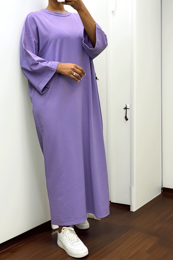 Longue robe over size en coton lilas très épais - 4