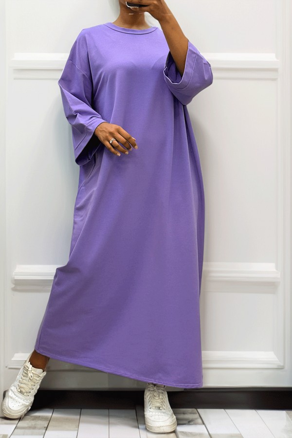 Longue robe over size en coton lilas très épais - 5