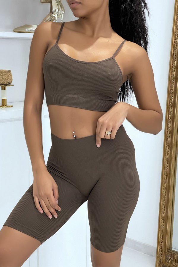 Ensemble moulant marron crop top - 1